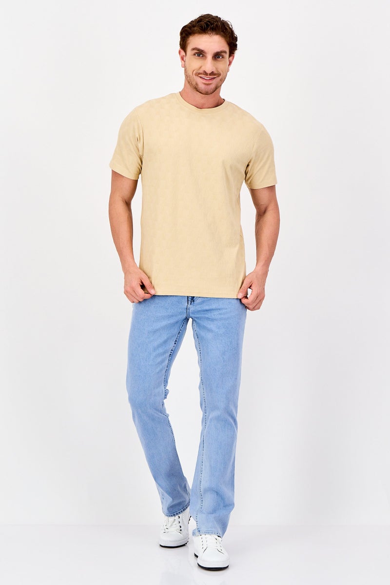 Threadbare Men Crew Neck Short Sleeve Textured T-shirt, Beige - Image 4