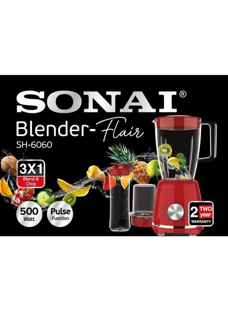 سوناي خلاط 3 في 1 سعة 1.5 لتر/مطحنة/كوب سعة 500 مل/سرعتان ووظيفة النبض/ 500 واط - Image 4
