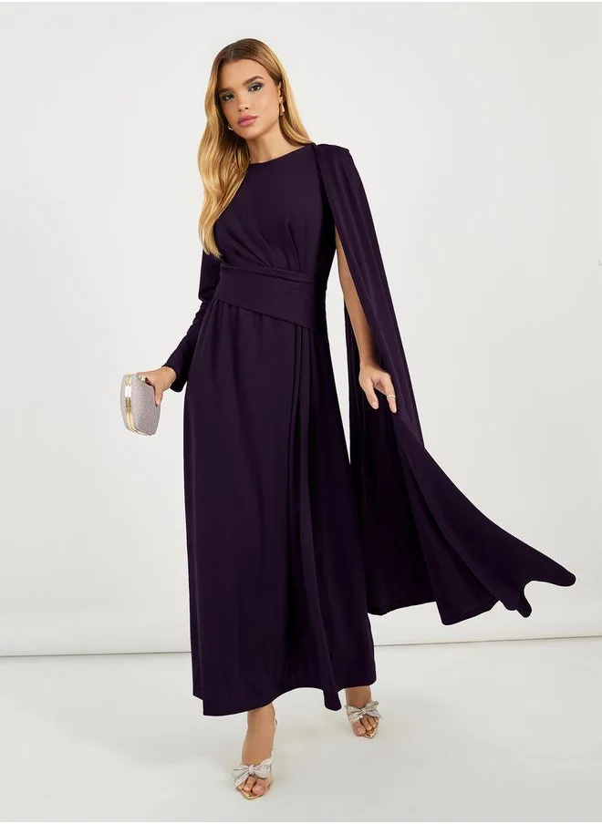 Styli One Shoulder Cape Sleeve A-Line Maxi Dress