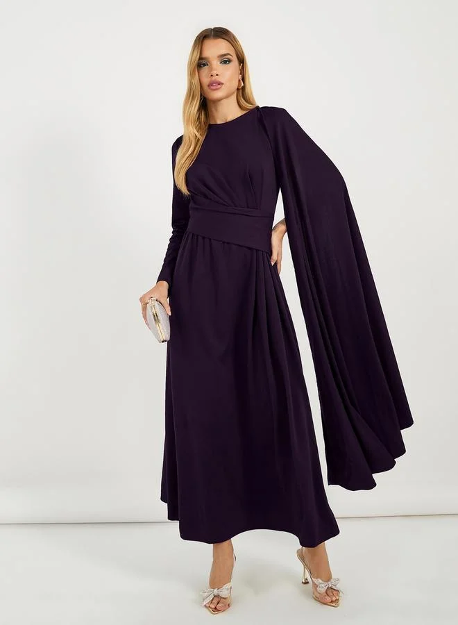Styli One Shoulder Cape Sleeve A-Line Maxi Dress
