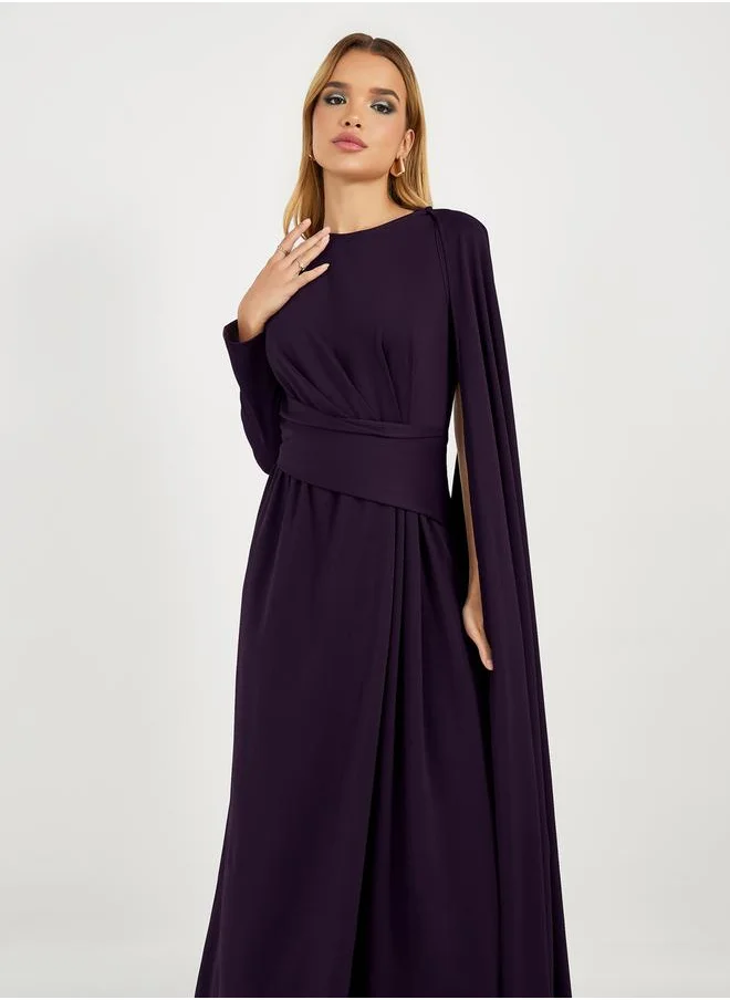 Styli One Shoulder Cape Sleeve A-Line Maxi Dress