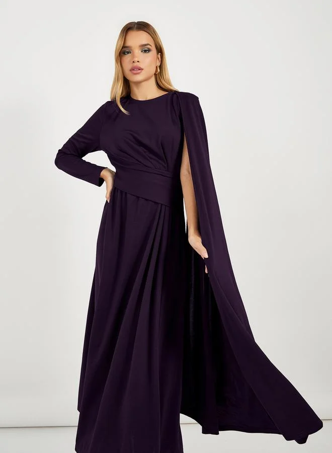 Styli One Shoulder Cape Sleeve A-Line Maxi Dress