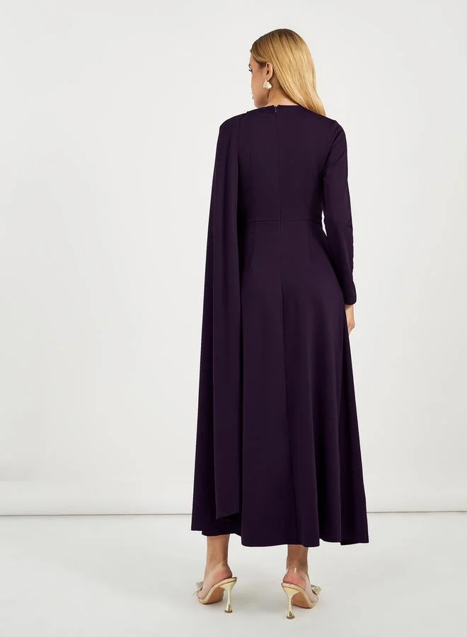 Styli One Shoulder Cape Sleeve A-Line Maxi Dress