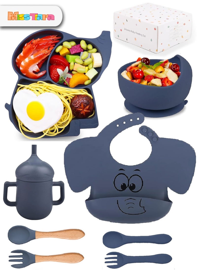 MissTiara - Baby Feeding Set,8 Pcs Silicone Baby Tableware Set Toddler Divider Plate & Bowl with Suction, BPA Free Baby Tableware Set with Adjustable Soft Silicone Bib & Utensils - Image 1