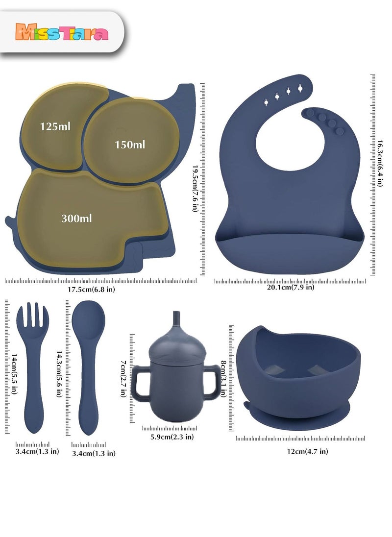 MissTiara - Baby Feeding Set,8 Pcs Silicone Baby Tableware Set Toddler Divider Plate & Bowl with Suction, BPA Free Baby Tableware Set with Adjustable Soft Silicone Bib & Utensils - Image 1