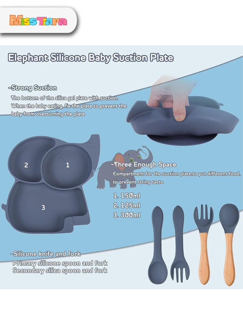 MissTiara - Baby Feeding Set,8 Pcs Silicone Baby Tableware Set Toddler Divider Plate & Bowl with Suction, BPA Free Baby Tableware Set with Adjustable Soft Silicone Bib & Utensils - Image 1