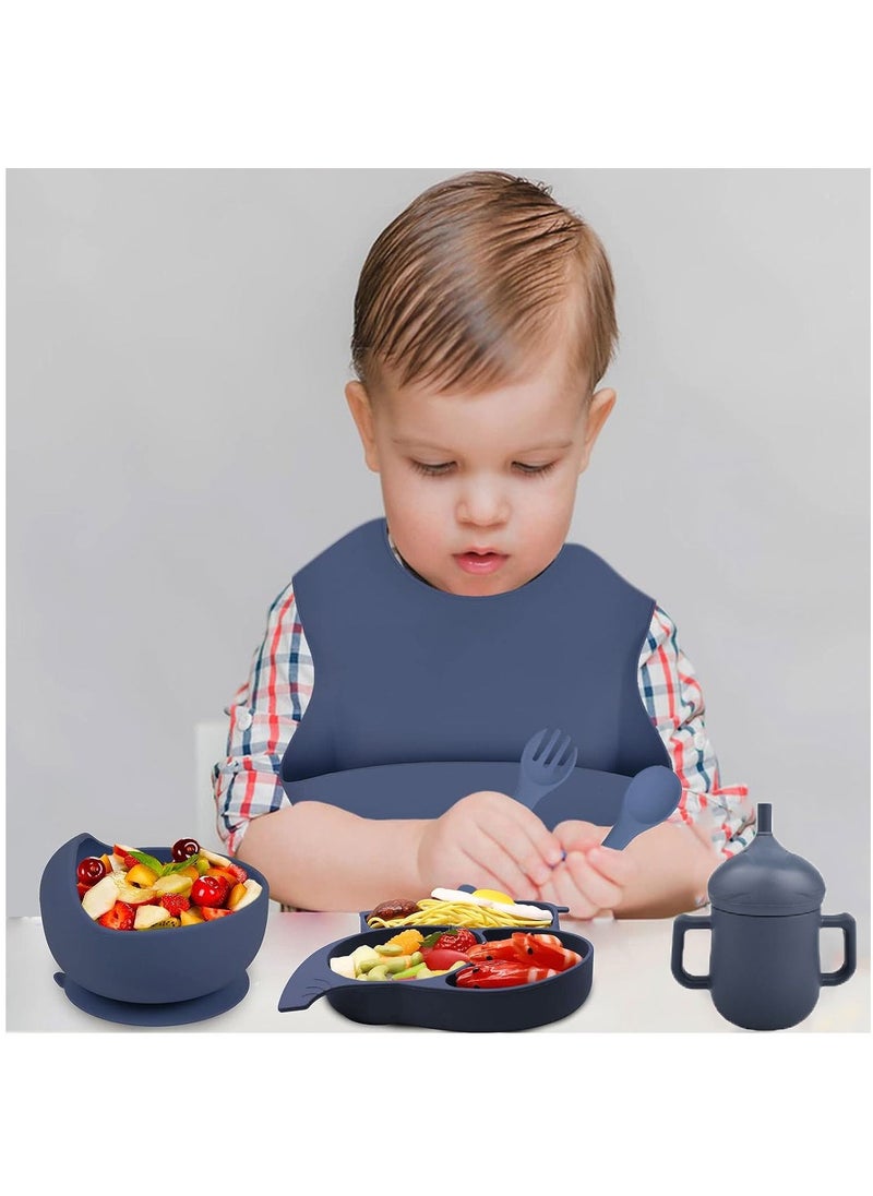 MissTiara - Baby Feeding Set,8 Pcs Silicone Baby Tableware Set Toddler Divider Plate & Bowl with Suction, BPA Free Baby Tableware Set with Adjustable Soft Silicone Bib & Utensils - Image 1