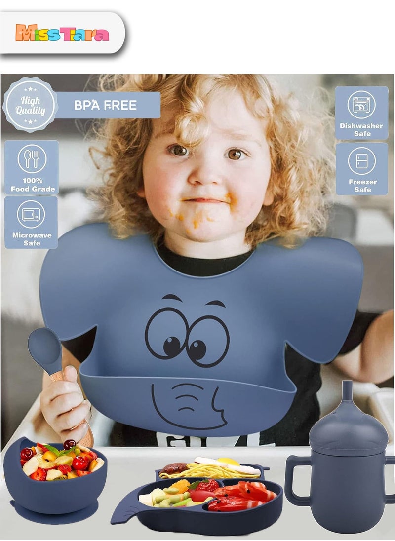 MissTiara - Baby Feeding Set,8 Pcs Silicone Baby Tableware Set Toddler Divider Plate & Bowl with Suction, BPA Free Baby Tableware Set with Adjustable Soft Silicone Bib & Utensils - Image 1
