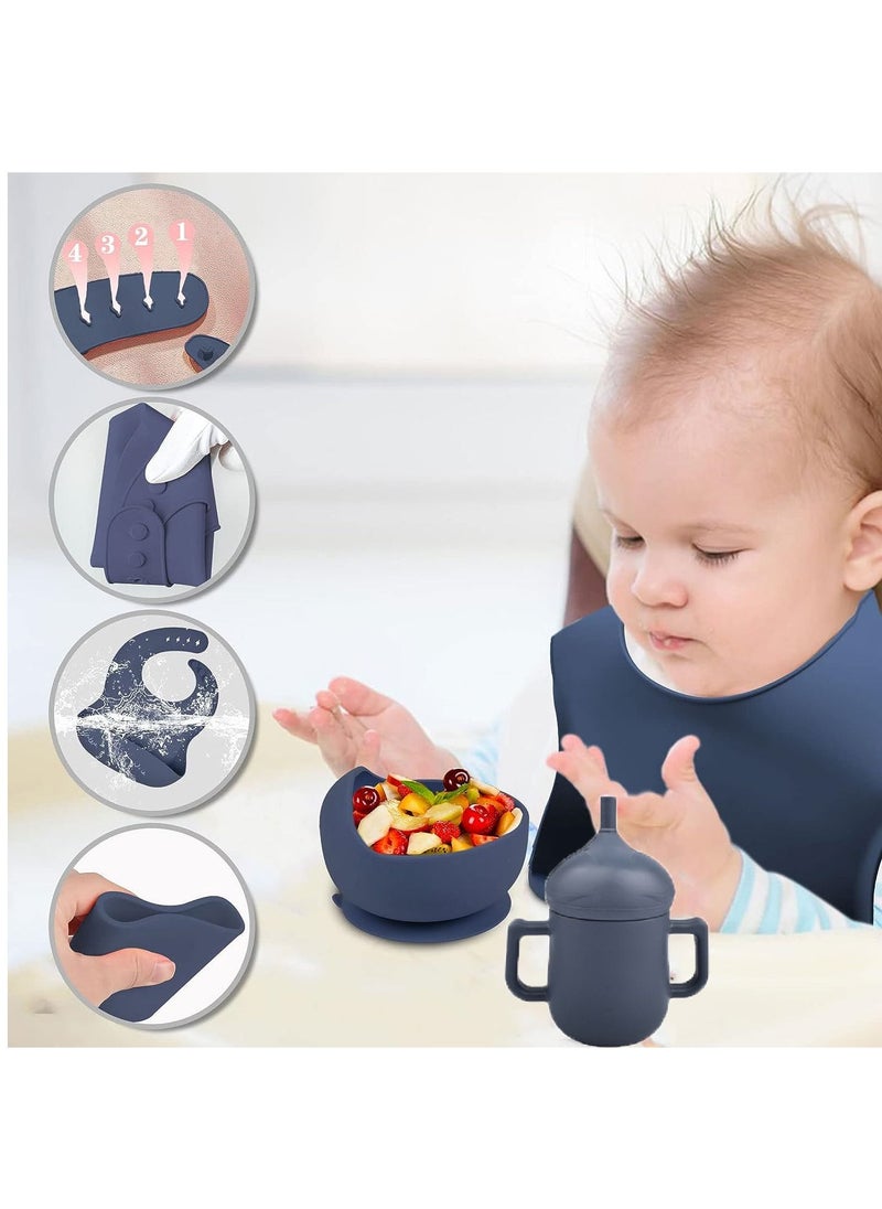 MissTiara - Baby Feeding Set,8 Pcs Silicone Baby Tableware Set Toddler Divider Plate & Bowl with Suction, BPA Free Baby Tableware Set with Adjustable Soft Silicone Bib & Utensils - Image 1