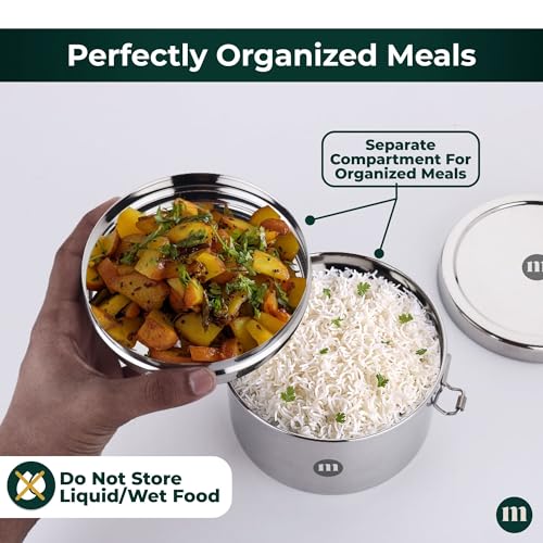 MARU Steel Tiffin Box for School/Office 600ml, Airtight Lunch Containers with Compartments & Small Partiton Plate, Easy to Carry & Clean, Perfect for Men, Women & Kids for Daily Use & Multipurpose - Image 4