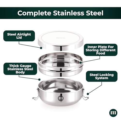 MARU Steel Tiffin Box for School/Office 600ml, Airtight Lunch Containers with Compartments & Small Partiton Plate, Easy to Carry & Clean, Perfect for Men, Women & Kids for Daily Use & Multipurpose - Image 3
