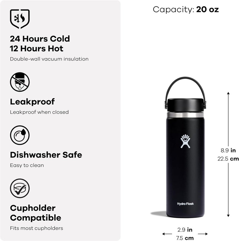 Hydro Flask Water Bottle - Insulated Stainless Steel - Wide Mouth Flex Lid, Non Spill, Leakproof and Refillable in 20 Oz Agave Green - Image 4