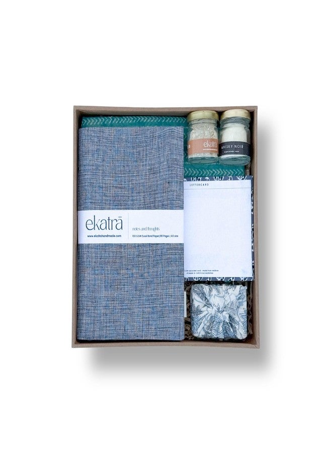 Ekatra Sustainable Wellness Hamper | Includes A5 Journals, Handstitched Pouch, Essential Oils Bath Bar, Scented Candles, Face Scrub, Notecard | Handmade Gift Set for Self-Care – Solid Grey - Image 1