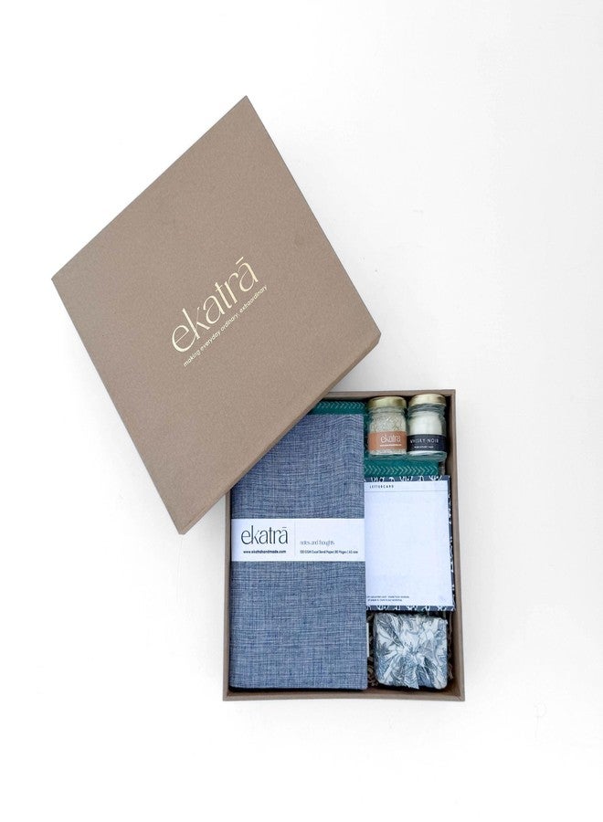 Ekatra Sustainable Wellness Hamper | Includes A5 Journals, Handstitched Pouch, Essential Oils Bath Bar, Scented Candles, Face Scrub, Notecard | Handmade Gift Set for Self-Care – Solid Grey - Image 3