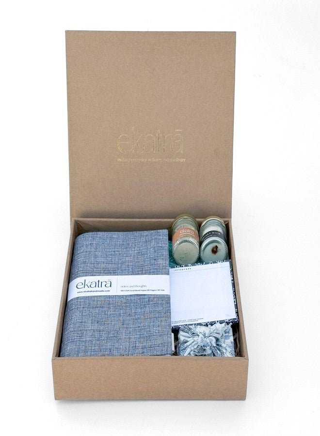Ekatra Sustainable Wellness Hamper | Includes A5 Journals, Handstitched Pouch, Essential Oils Bath Bar, Scented Candles, Face Scrub, Notecard | Handmade Gift Set for Self-Care – Solid Grey - Image 2
