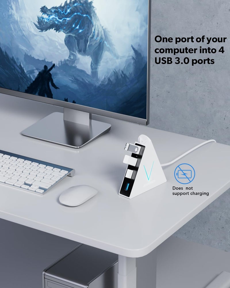 JoyReken USB 3.0 Hub,4 Port USB Hub Tower,2ft Cable USB Splitter for Laptop,PC, PS4,PS5,Xbox,Mouse,Keyboard, Flash Drive, U-Disk (White) - Image 3