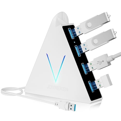 JoyReken USB 3.0 Hub,4 Port USB Hub Tower,2ft Cable USB Splitter for Laptop,PC, PS4,PS5,Xbox,Mouse,Keyboard, Flash Drive, U-Disk (White) - Image 1