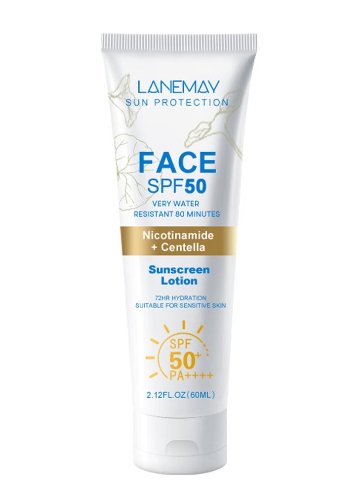 لينماي كريم واقي من الشمس SPF 50+، واقي من الشمس نيكوتيناميد سينتيلا، مرطب للوجه مقاوم للماء SPF 50، واقي من الشمس منعش وخالي من الدهون للدفاع عن الأشعة فوق البنفسجية لجميع أنواع البشرة، كريم واقي من الشمس للسفر، 60 مل - Image 1