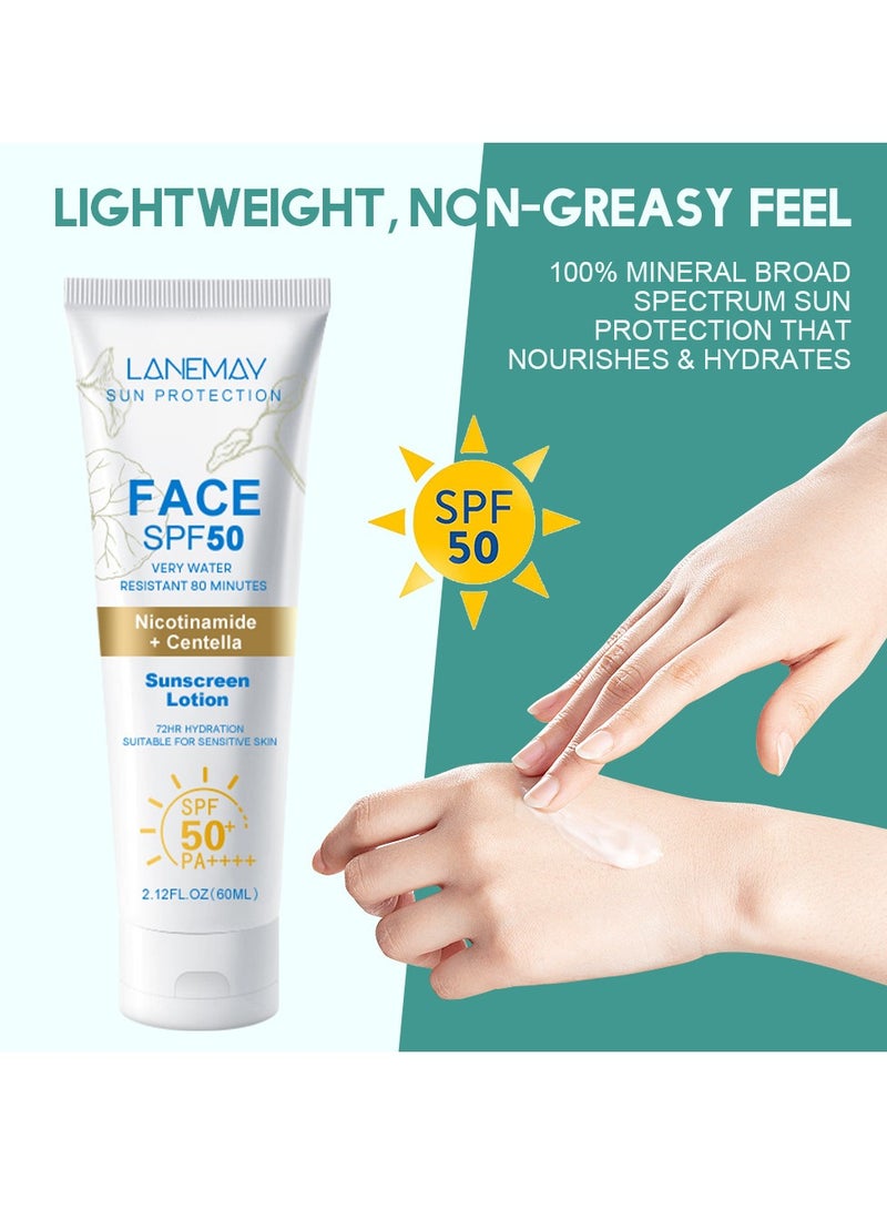 لينماي كريم واقي من الشمس SPF 50+، واقي من الشمس نيكوتيناميد سينتيلا، مرطب للوجه مقاوم للماء SPF 50، واقي من الشمس منعش وخالي من الدهون للدفاع عن الأشعة فوق البنفسجية لجميع أنواع البشرة، كريم واقي من الشمس للسفر، 60 مل - Image 5