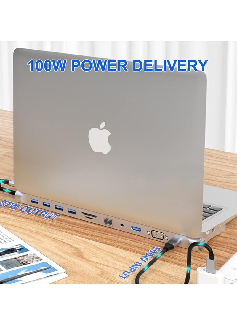 TIGER - 11-in-1 USB C Docking Station with 4K HDMI, VGA, SD/TF Reader, 4 USB 3.0 Ports, RJ45 Ethernet – Multiport Adapter for MacBook, Mac Pro, iMac & Laptops – Expand Connectivity & Boost Productivity - Image 1