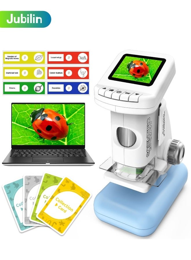 جوبيلين ميكروسكوب للأطفال، ميكروسكوب صغير محمول للأطفال 1200X ميكروسكوب جيب محمول للأطفال مزود بوظيفة التصوير والفيديو، ميكروسكوب رقمي صغير محمول باليد بشاشة رقمية 2 بوصة قابلة لإعادة الشحن، ميكروسكوب تعليمي علمي للأطفال 6-7 8-12 - Image 1