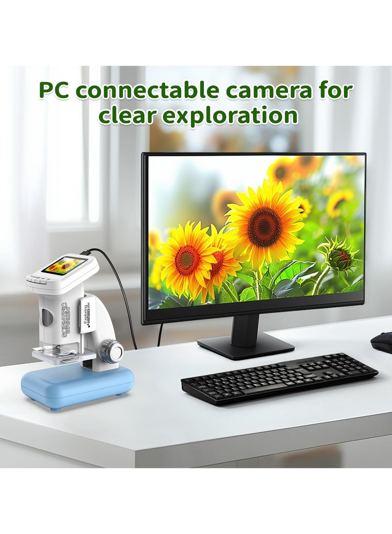 جوبيلين ميكروسكوب للأطفال، ميكروسكوب صغير محمول للأطفال 1200X ميكروسكوب جيب محمول للأطفال مزود بوظيفة التصوير والفيديو، ميكروسكوب رقمي صغير محمول باليد بشاشة رقمية 2 بوصة قابلة لإعادة الشحن، ميكروسكوب تعليمي علمي للأطفال 6-7 8-12 - Image 4