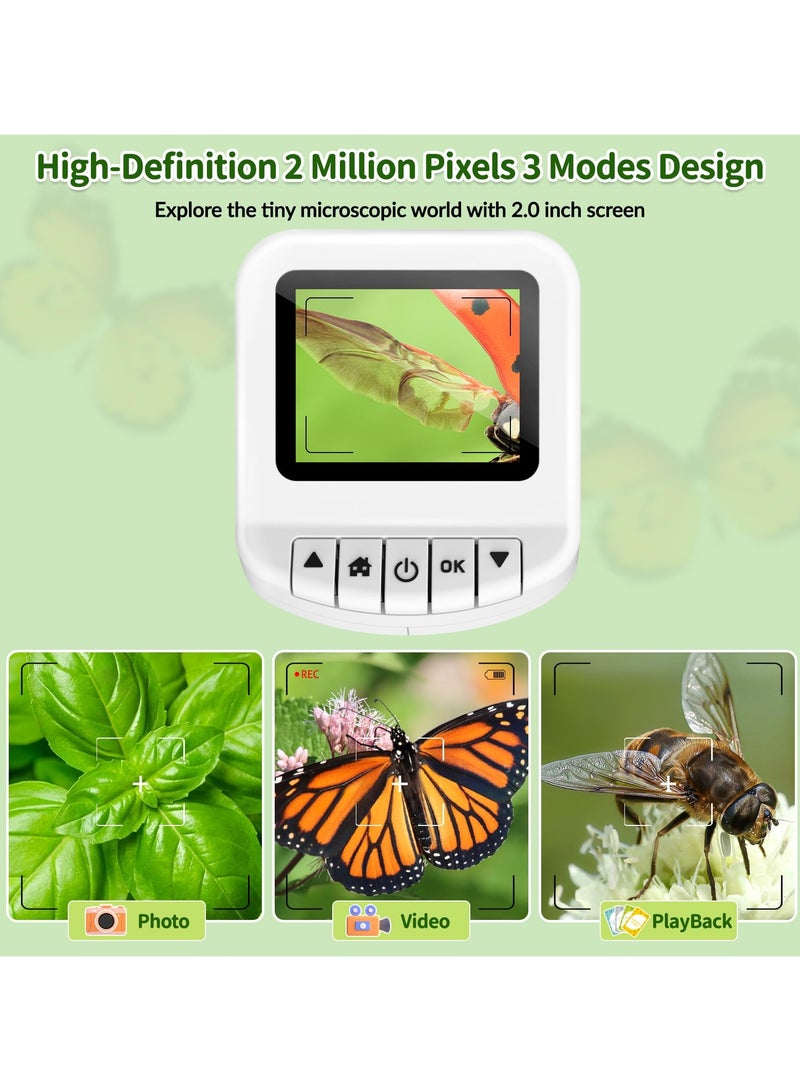 جوبيلين ميكروسكوب للأطفال، ميكروسكوب صغير محمول للأطفال 1200X ميكروسكوب جيب محمول للأطفال مزود بوظيفة التصوير والفيديو، ميكروسكوب رقمي صغير محمول باليد بشاشة رقمية 2 بوصة قابلة لإعادة الشحن، ميكروسكوب تعليمي علمي للأطفال 6-7 8-12 - Image 5