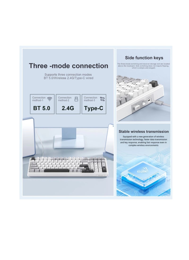 AULA F99 Customized Mechanical Keyboard 99 keys The 3 Mode Hot-swap Gasket Structure 8000mAh Battery (Black+Green)