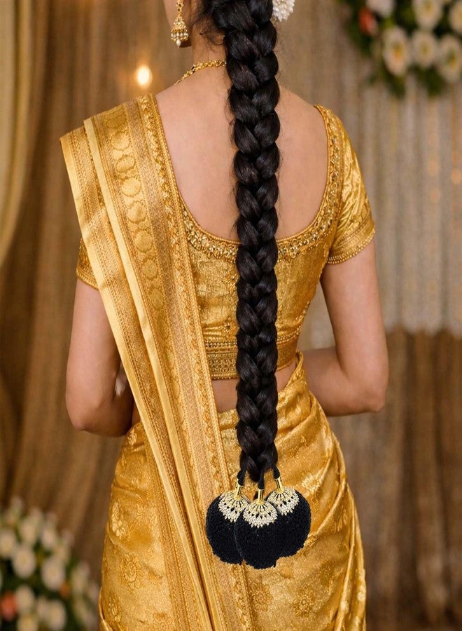 VAMA Fashions Indian Traditional Hair Kunjalam Jada Kupullu Dance Bharatanatyam Kuchipudi Kemp Ready Jadai Set Hair Jewellery For Wedding Women, Black - Image 4