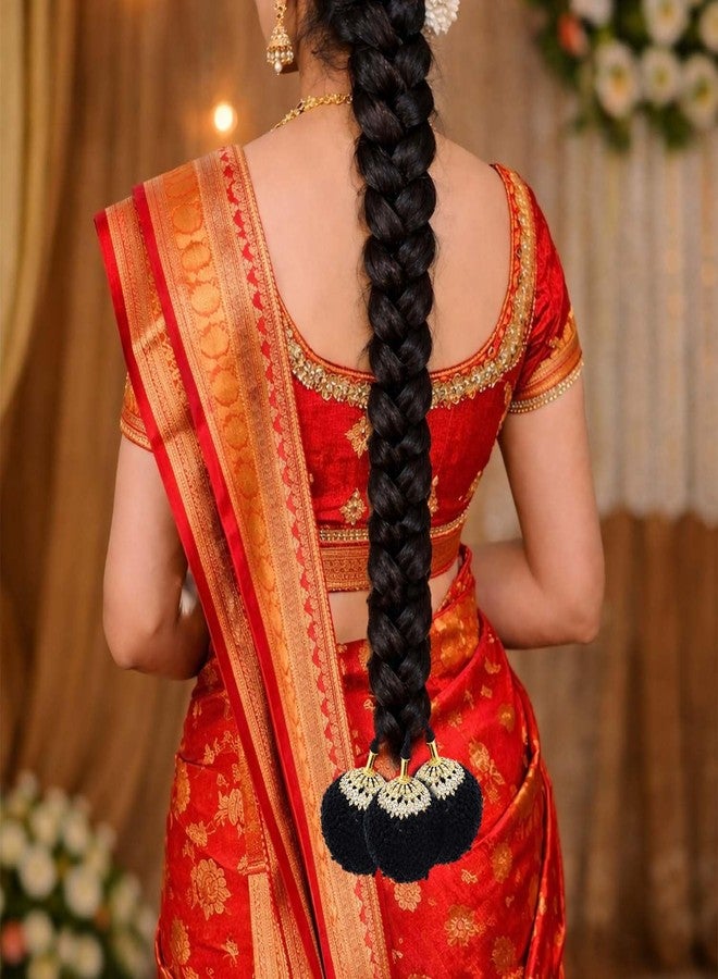 VAMA Fashions Indian Traditional Hair Kunjalam Jada Kupullu Dance Bharatanatyam Kuchipudi Kemp Ready Jadai Set Hair Jewellery For Wedding Women, Black - Image 2