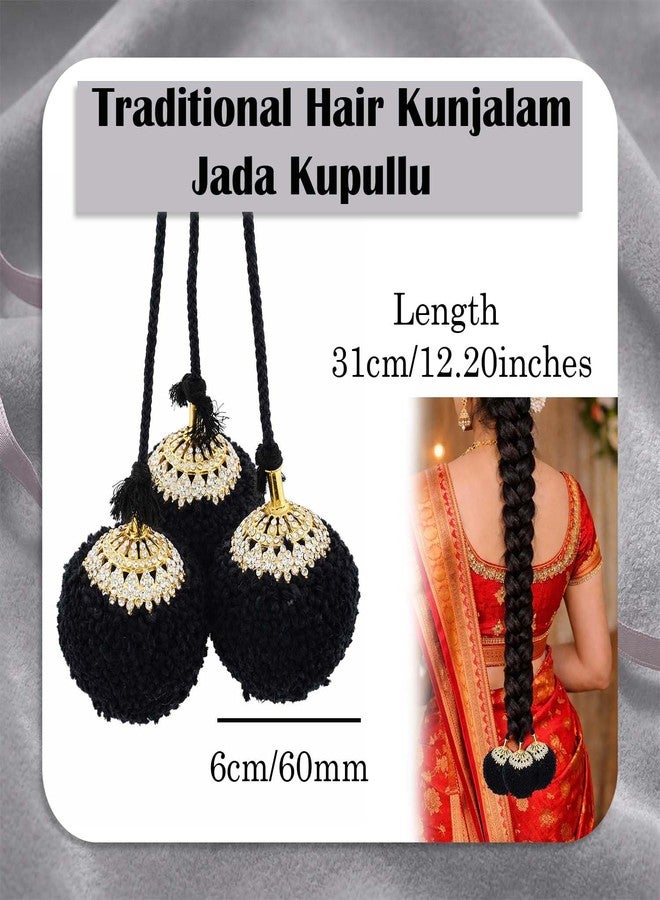 VAMA Fashions Indian Traditional Hair Kunjalam Jada Kupullu Dance Bharatanatyam Kuchipudi Kemp Ready Jadai Set Hair Jewellery For Wedding Women, Black - Image 3