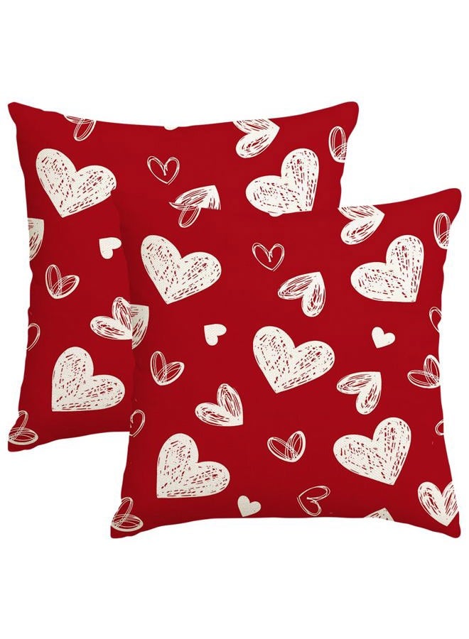 RABUSOFA Valentines Love Heart Pillow Covers 18x18 Inch Set of 2, Red White Outdoor Romantic Holiday Party Lumbar Cushion Cases Valentine Decoration for The Home Sofa Couch Indoor (Red, 18" x 18") - Image 1