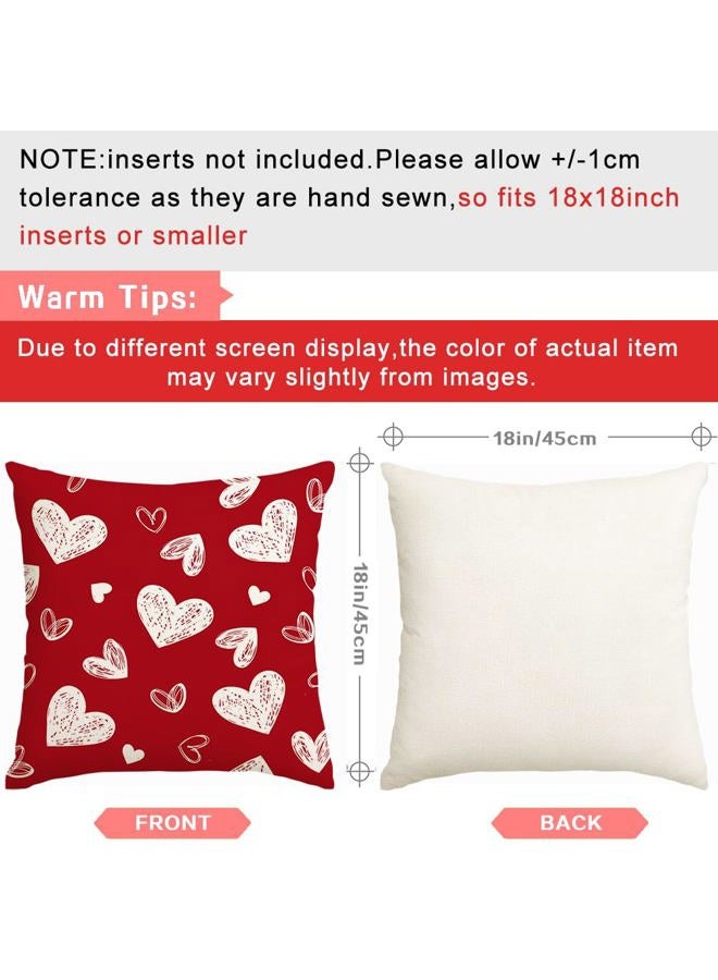RABUSOFA Valentines Love Heart Pillow Covers 18x18 Inch Set of 2, Red White Outdoor Romantic Holiday Party Lumbar Cushion Cases Valentine Decoration for The Home Sofa Couch Indoor (Red, 18" x 18") - Image 4