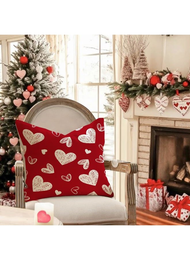 RABUSOFA Valentines Love Heart Pillow Covers 18x18 Inch Set of 2, Red White Outdoor Romantic Holiday Party Lumbar Cushion Cases Valentine Decoration for The Home Sofa Couch Indoor (Red, 18" x 18") - Image 2