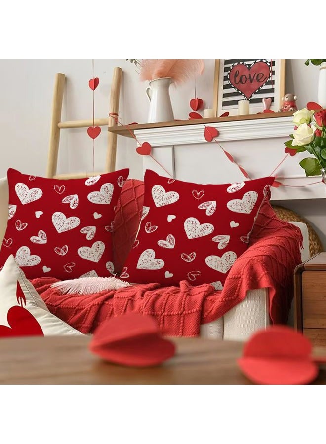 RABUSOFA Valentines Love Heart Pillow Covers 18x18 Inch Set of 2, Red White Outdoor Romantic Holiday Party Lumbar Cushion Cases Valentine Decoration for The Home Sofa Couch Indoor (Red, 18" x 18") - Image 5