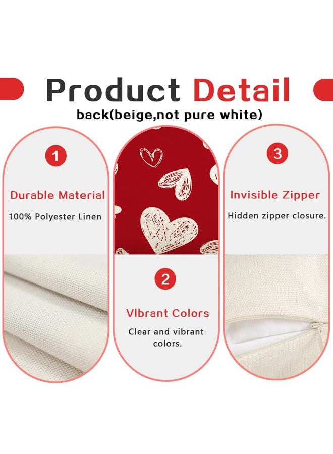 RABUSOFA Valentines Love Heart Pillow Covers 18x18 Inch Set of 2, Red White Outdoor Romantic Holiday Party Lumbar Cushion Cases Valentine Decoration for The Home Sofa Couch Indoor (Red, 18" x 18") - Image 3