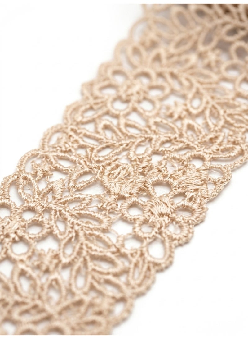 5.5cm Wide Guipure Lace Trim, Flat Floral Embroidery, 15 Yards - Beige(D274) - Image 2