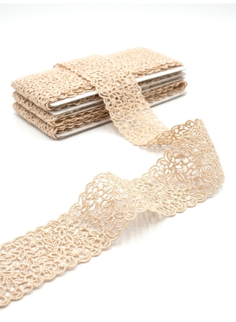 5.5cm Wide Guipure Lace Trim, Flat Floral Embroidery, 15 Yards - Beige(D274) - Image 1