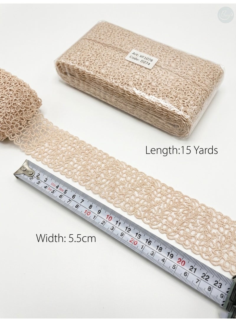 5.5cm Wide Guipure Lace Trim, Flat Floral Embroidery, 15 Yards - Beige(D274) - Image 3
