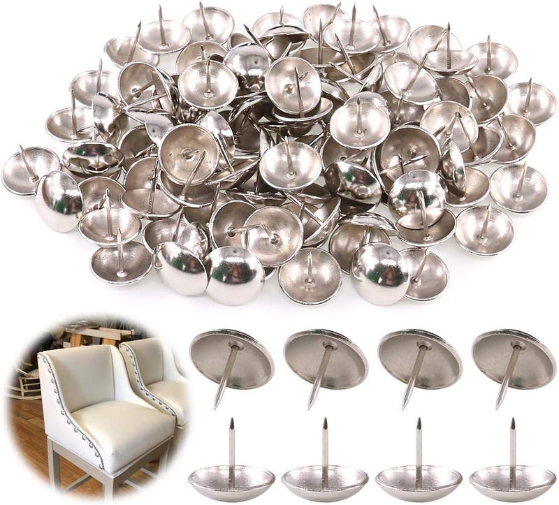 Keadic 100Pcs 1" (25mm) Antique Upholstery Tacks Furniture Nails Pins Assortment Kit for Upholstered Furniture Cork Board or DIY Projects - Silver - Image 1