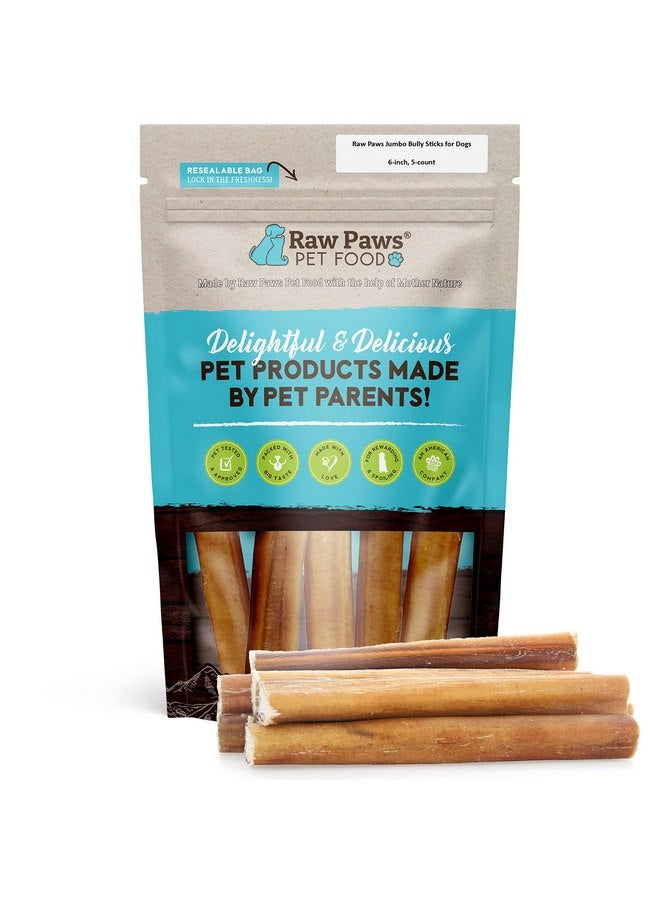 Raw Paws Jumbo Bully Sticks, 6" (5 Pack) - Extra Thick Bully Sticks for Dogs - No Added Hormones, Free Range Cows - Pizzle Sticks for Dogs - Long Lasting Bully Bones for Aggressive Chewers - Image 1