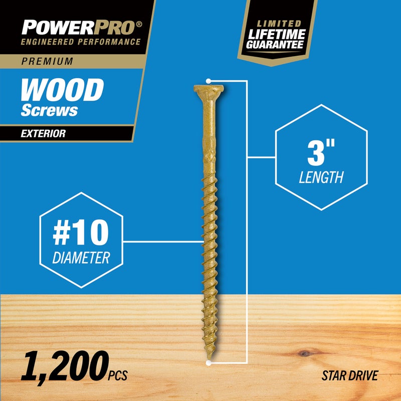 Power Pro Premium Exterior Wood Screws, #10 x 3 Inch All-Purpose Deck Screws for Outdoor Projects, T-25 Star Bit Included, Bronze, 1200 Pieces | 967780V4 - Image 4
