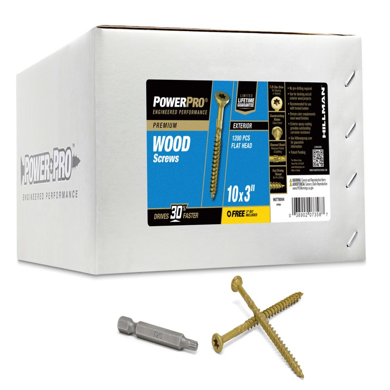 Power Pro Premium Exterior Wood Screws, #10 x 3 Inch All-Purpose Deck Screws for Outdoor Projects, T-25 Star Bit Included, Bronze, 1200 Pieces | 967780V4 - Image 1