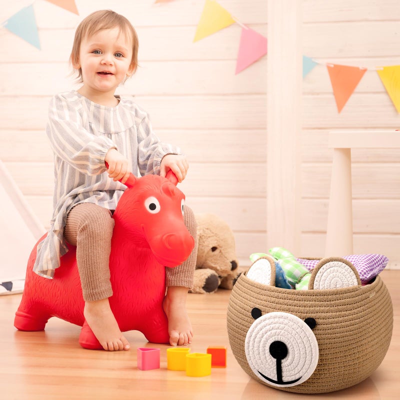 Uiifan 3 Pcs Baby Laundry Basket Bear Cute Round Cotton Rope Basket for Newborn Items Storage, Clothes, Toy, Blankets, Towels, Nursery, 9.45 x 9.45 Inches, Brown - Image 3
