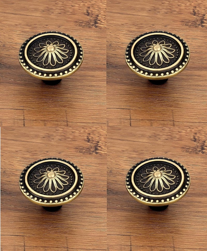 HARMONUS Knobs for Drawer & Cabinets Set Knob, Antique Brass Wardrobe Kitchen Door Pull Handle Knobs Round Shape Drawer Knob - (KNOBS-152- Pack of 4) - Image 1