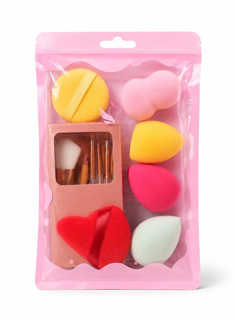 11-Piece Makeup Tool Set – 5 Brushes & 6 Soft Blending Sponges for Liquid, Cream & Powder Makeup - Image 1