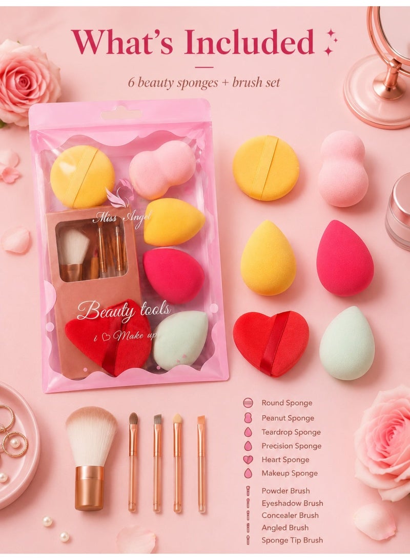 11-Piece Makeup Tool Set – 5 Brushes & 6 Soft Blending Sponges for Liquid, Cream & Powder Makeup - Image 4