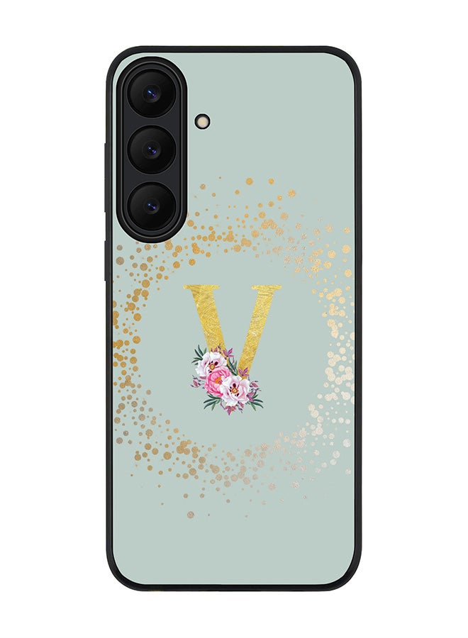 For Samsung Galaxy S25 FE Case,Slim fit Camera Protection, Shockproof Thin Phone cover  - Custom Monogram Floral - V  (Light Grey )
