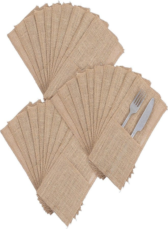 Metsi Burlap Cutlery Holders, Rustic Jute Silverware Pouches, Eco-Friendly Table Decor for Wedding, Party, Event & Dining Table Setup (40) - Image 1