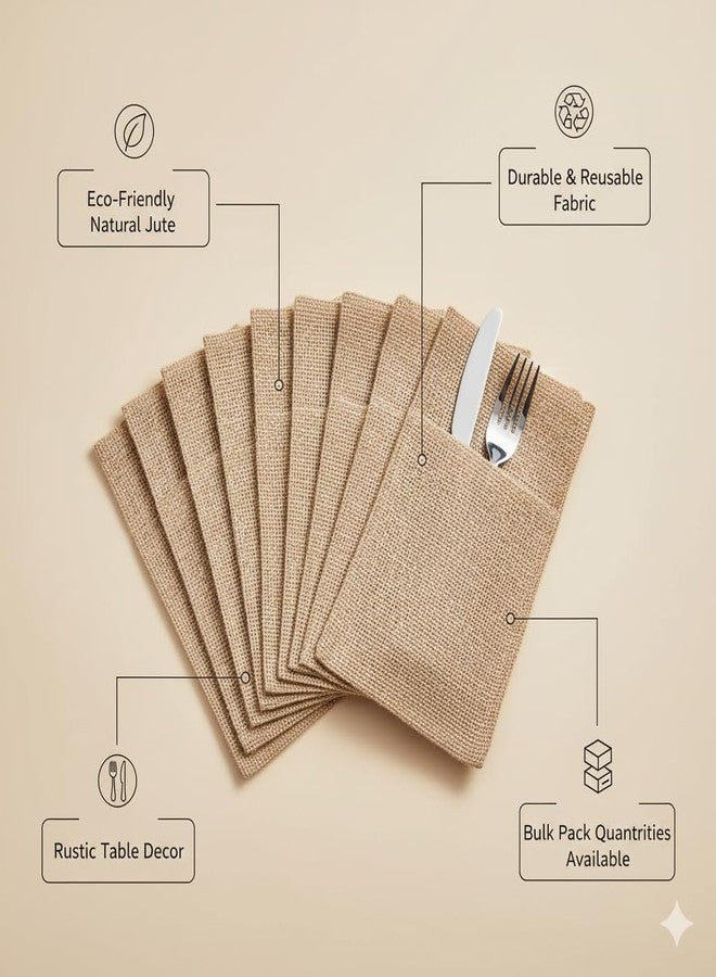 Metsi Burlap Cutlery Holders, Rustic Jute Silverware Pouches, Eco-Friendly Table Decor for Wedding, Party, Event & Dining Table Setup (40) - Image 2